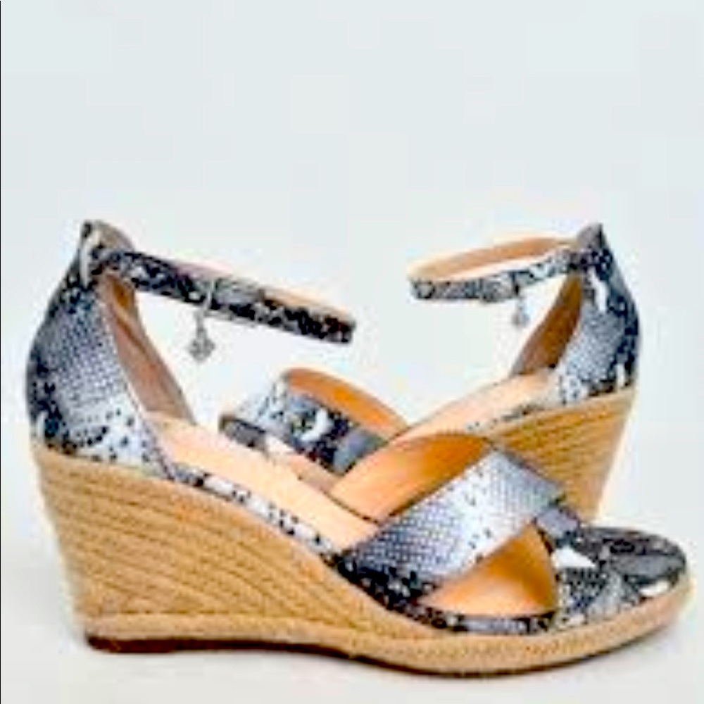 Nanette Lepore espadrilles 9.5M grey, blk & white snakeskin, 3 in wedge heel